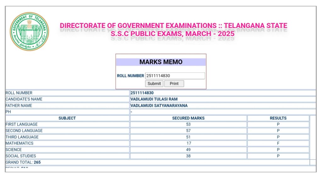 TS 10th (SSC) Public Exam Results 2025 1 ts 10th class results 20254971055326585679301